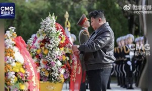 金正恩参谒中国人民志愿军烈士陵园，向毛岸英之墓献花